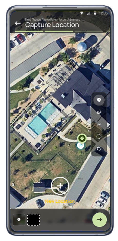 A screenshot of the operate app showing an issue on a map