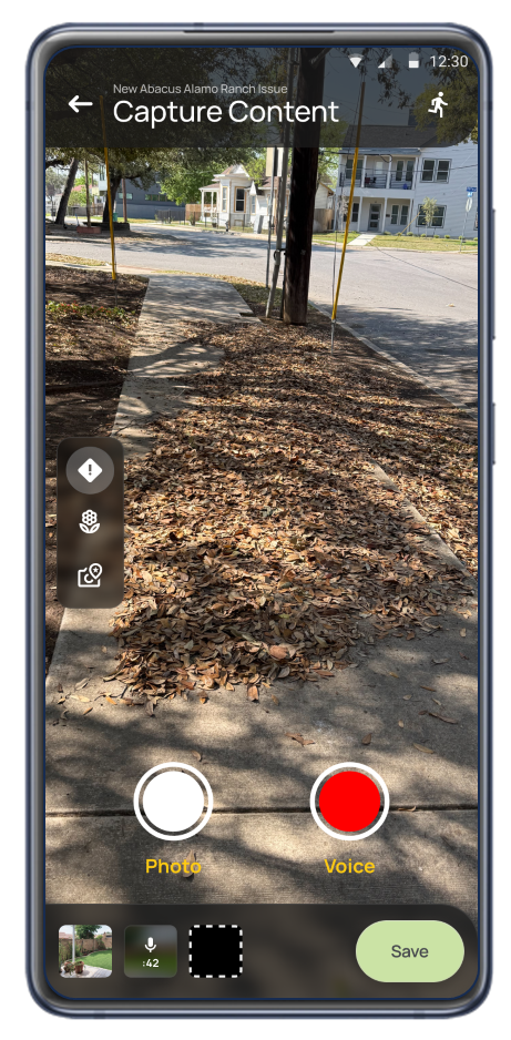 A screenshot of the operate app taking a picture to create an issue.