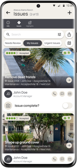 A screenshot of a list of Issues in the Operate app.