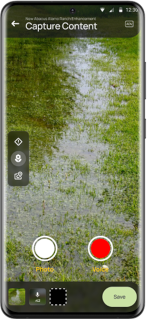 A screenshot showing a picture of standing water on grass in the operate app.