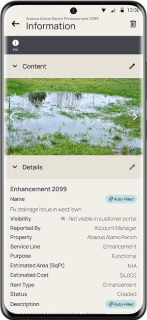 A screenshot of the operate app showing the editable details of an Issue.